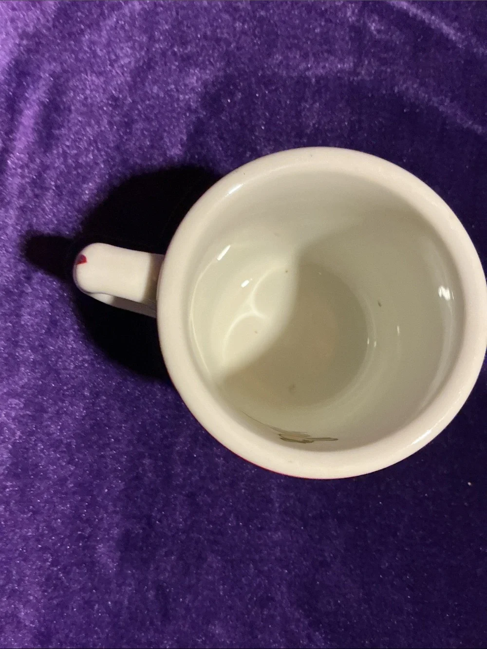 Children's White Ceramic Mug with Red Trim and Colorful Character Print